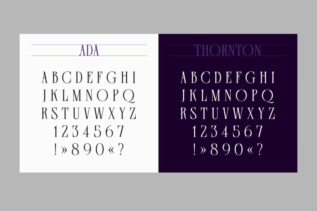 Alphabet Ada & Thornton beide Schriftschnitte